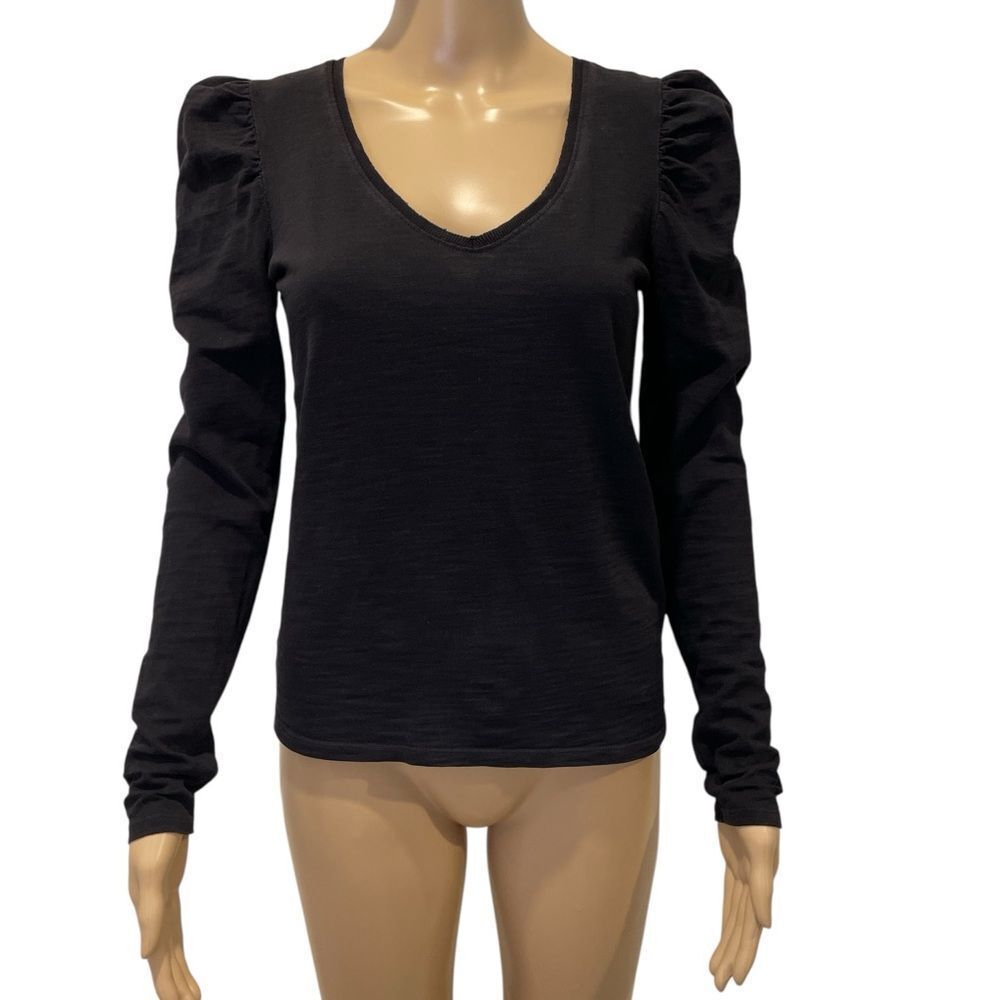 Nation LTD Los Angeles Elizabeth Puff Sleeve V-neck Top Elegant Black  size XS